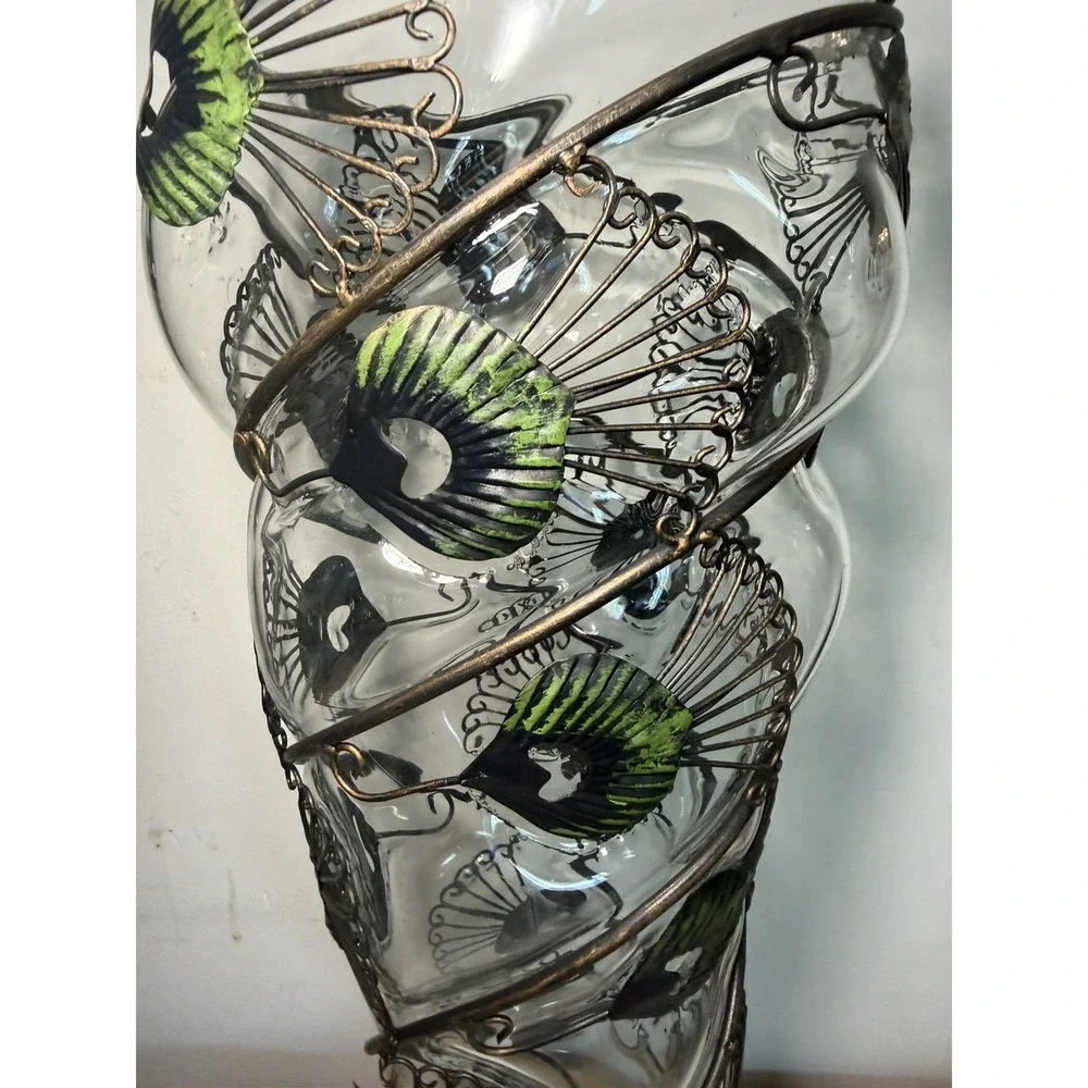 Vintage Hand Blown Cast Iron Large Peacock Feather Vase